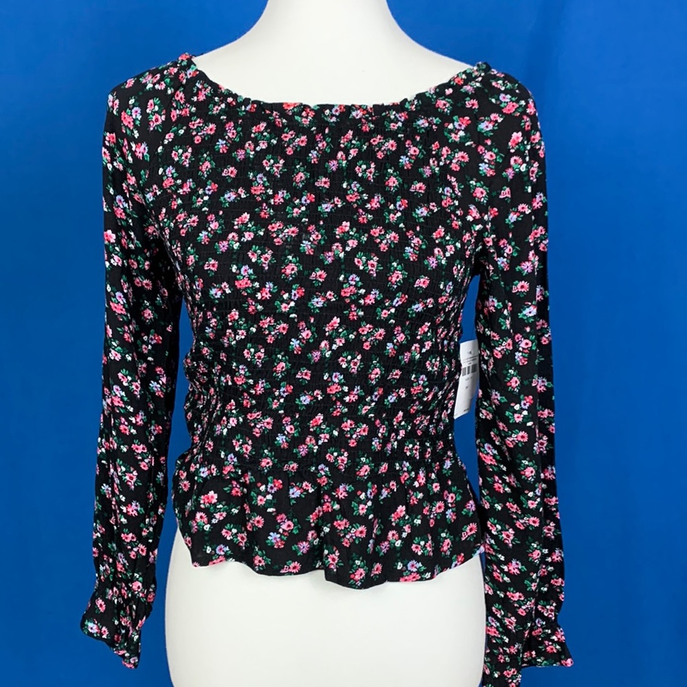 Justice black/pink floral top size 12 NWT